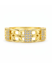 Bague chaîne maillons sertie de pierres brillantes dorée plaquée or 18K ajustable