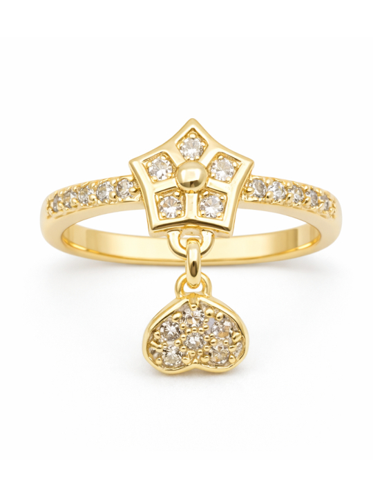 Bague étoile et cœur pendants sertis de pierres dorée plaquée or 18K ajustable