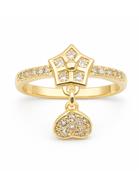 Bague étoile et cœur pendants sertis de pierres dorée plaquée or 18K ajustable