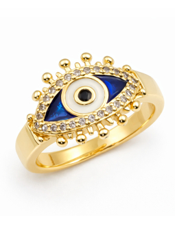 Bague Œil Protecteur dorée plaquée or 18K ajustable – Bijou symbolique porte-bonheur