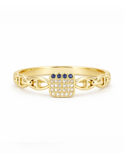 Bague Chaîne dorée plaquée or 18K avec pavé de pierres bleues – Design moderne et éclat précieux