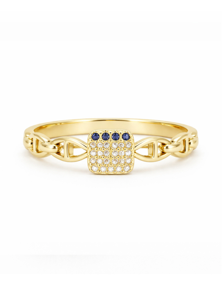Bague Chaîne dorée plaquée or 18K avec pavé de pierres bleues – Design moderne et éclat précieux