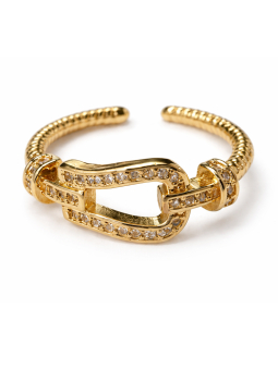 Bague ajustable dorée plaquée or 18K à maillon serti – Design chic et tendance