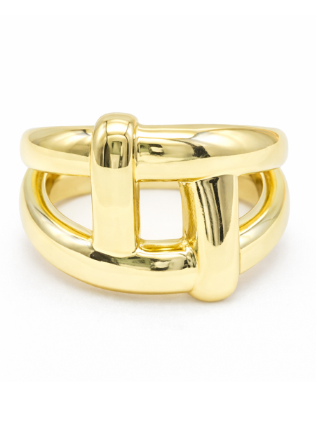 Bague large dorée plaquée or 18K design graphique ajustable – Bijou moderne et tendance