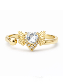 Bague ajustable cœur ailé plaquée or 18K – Symbole d’amour et de liberté