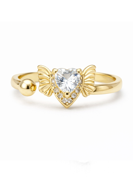 Bague ajustable cœur ailé plaquée or 18K – Symbole d’amour et de liberté