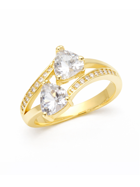 Bague ajustable double pierre scintillante plaquée or 18K – Élégance lumineuse