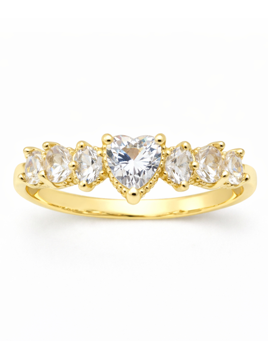 Bague cœur scintillant et pierres éclatantes plaquée or 18K – Élégance romantique