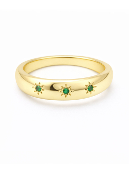 Bague dorée plaquée or 18K avec pierres vertes étoilées – Anneau élégant et intemporel