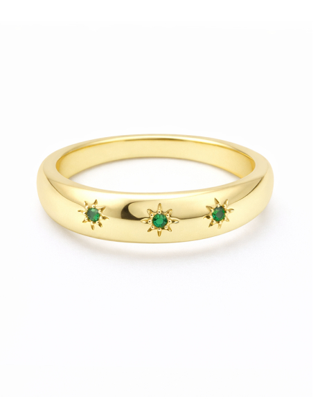 Bague dorée plaquée or 18K avec pierres vertes étoilées – Anneau élégant et intemporel