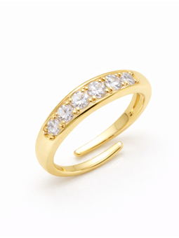 Bague ouverte dorée en acier inoxydable avec pierres blanches serties – Design élégant et lumineux