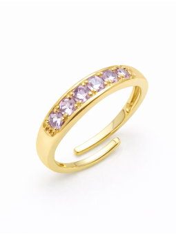 Bague ouverte dorée plaqué or 18K avec pierres roses serties – Anneau ajustable élégant et lumineux