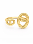 Bague ouverte dorée en acier inoxydable à doubles anneaux ovales – Design graphique et moderne