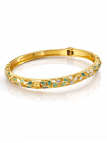 Bracelet jonc doré en acier inoxydable 55 mm – Motifs floraux vert et blanc émaillés