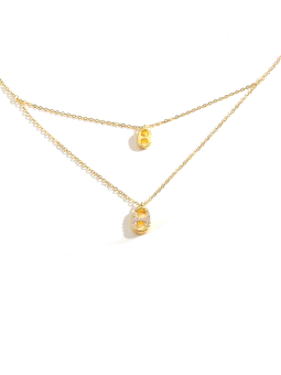 Collier Double Rang Doré en Acier Inoxydable avec Pendentifs Ovales Zircon
