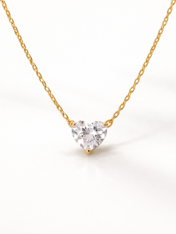Collier Cœur Zirconium Doré en Acier Inoxydable – Pendentif Brillant Élégant