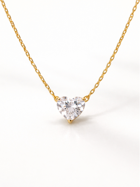 Collier Cœur Zirconium Doré en Acier Inoxydable – Pendentif Brillant Élégant