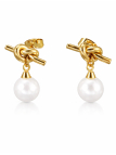 Boucles d’Oreilles Nœud Dorées en Acier Inoxydable avec Perle Blanche