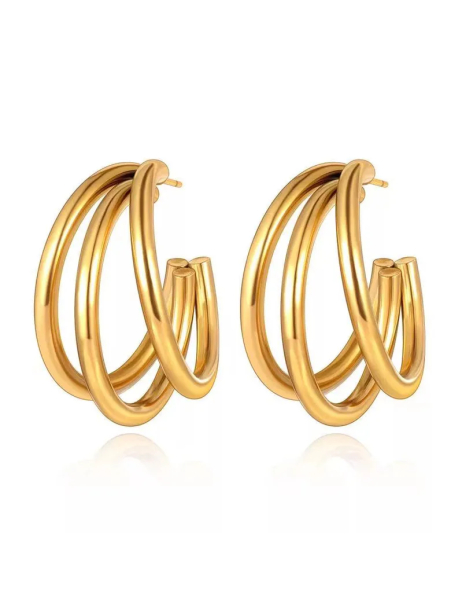 Boucles d’Oreilles Créoles Doubles Dorées en Acier Inoxydable