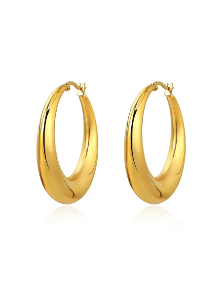 Boucles d’Oreilles Créoles Ovales 40 mm Dorées en Acier Inoxydable