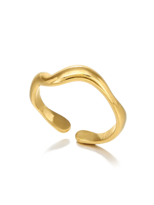 Bague Ouverte Ondulée Dorée en Acier Inoxydable
