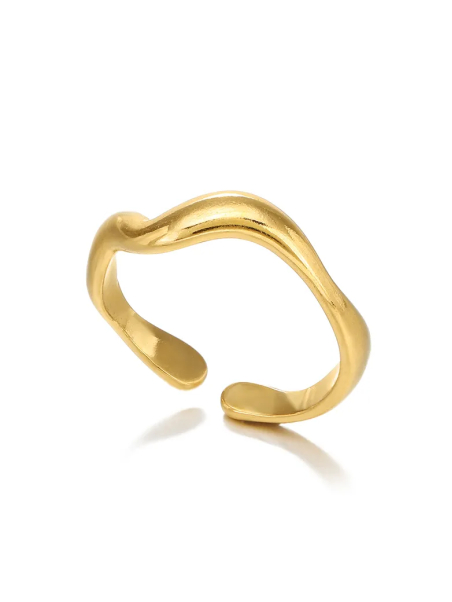 Bague Ouverte Ondulée Dorée en Acier Inoxydable
