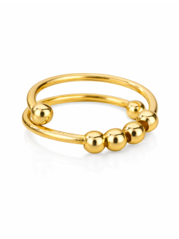 Bague Double Anneau Perles Dorée en Acier Inoxydable Ajustable