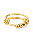 Bague Double Anneau Perles Dorée en Acier Inoxydable Ajustable