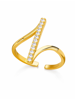 Bague Ouverte Strass Dorée en Acier Inoxydable Ajustable