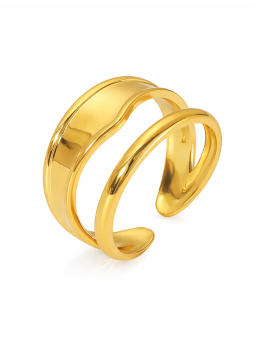 Bague Double Anneau Dorée en Acier Inoxydable Ajustable Design Moderne