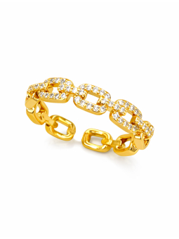 Bague Chaîne Dorée en Acier Inoxydable avec Maillons Sertis Zircons