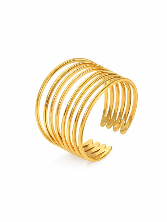 Bague Large Multi-Anneaux Dorée en Acier Inoxydable Ajustable