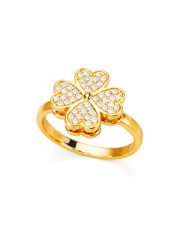 Bague Trèfle Pivotant Dorée en Acier Inoxydable avec Zirconiums