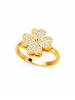 Bague Trèfle Pivotant Dorée en Acier Inoxydable avec Zirconiums