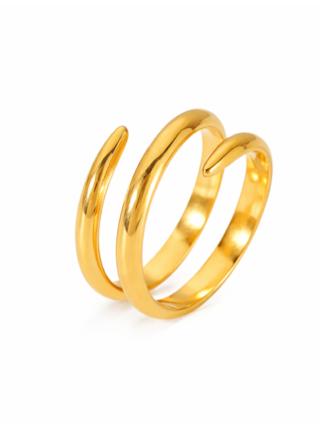 Bague Double Anneau Ouvert Dorée en Acier Inoxydable