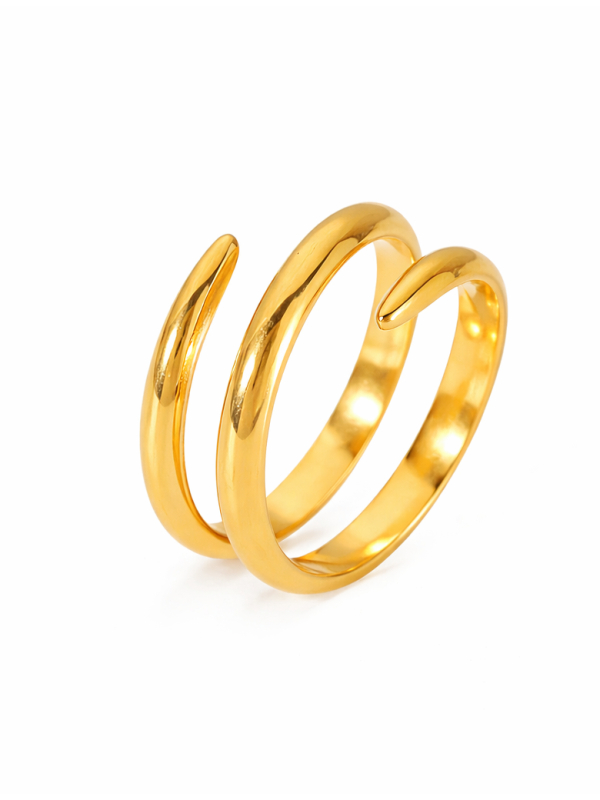 Bague Double Anneau Ouvert Dorée en Acier Inoxydable