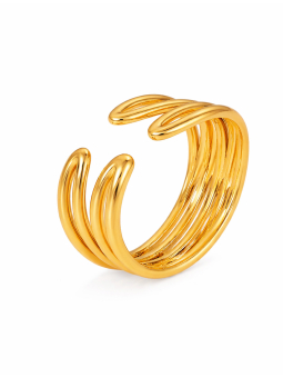 Bague Large Multi Anneaux Ouverte Dorée en Acier Inoxydable