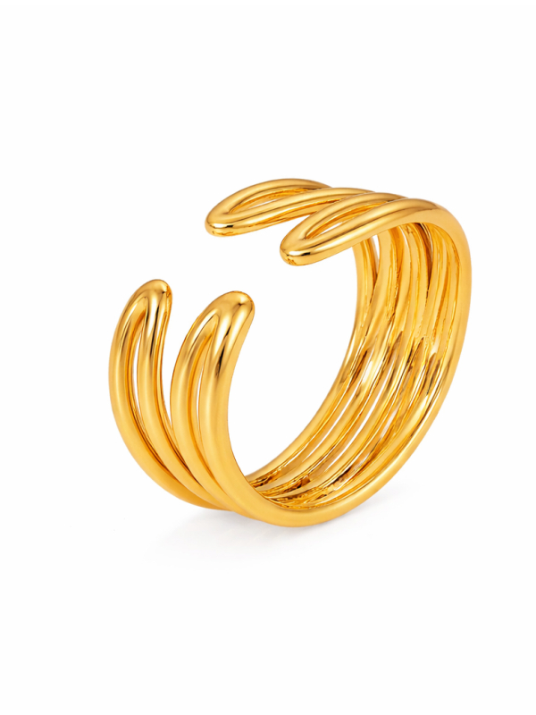 Bague Large Multi Anneaux Ouverte Dorée en Acier Inoxydable
