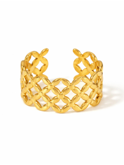 Bague Large Motif Dentelle Dorée en Acier Inoxydable