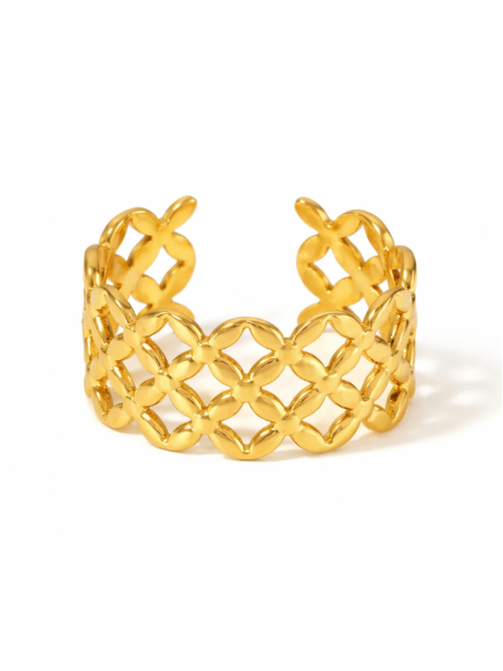 Bague Large Motif Dentelle Dorée en Acier Inoxydable