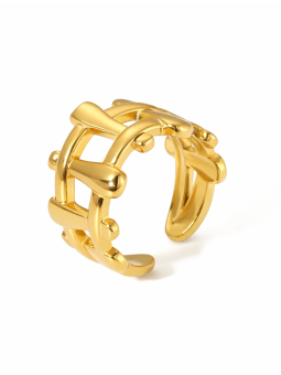 Bague Large Maillons Entrelacés Dorée en Acier Inoxydable