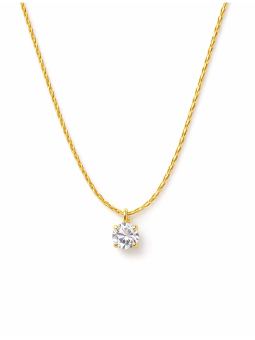 Collier Solitaire Cristal Rond Doré en Acier Inoxydable