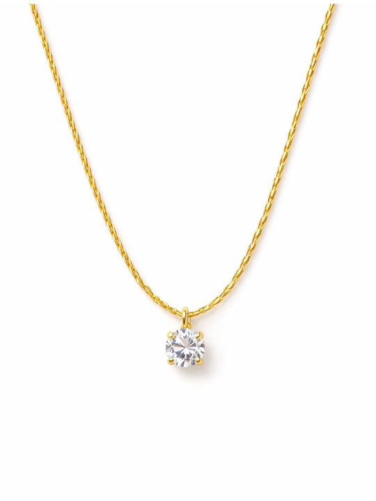 Collier Solitaire Cristal Rond Doré en Acier Inoxydable