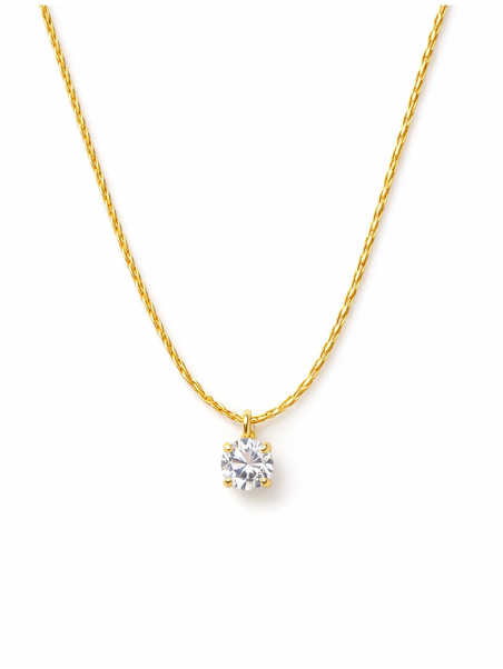 Collier Solitaire Cristal Rond Doré en Acier Inoxydable