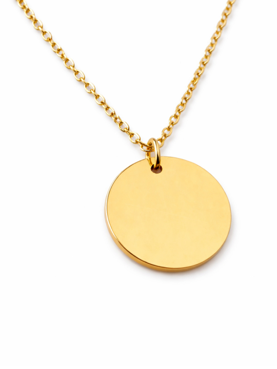 Collier Médaille Ronde à Graver Doré en Acier Inoxydable