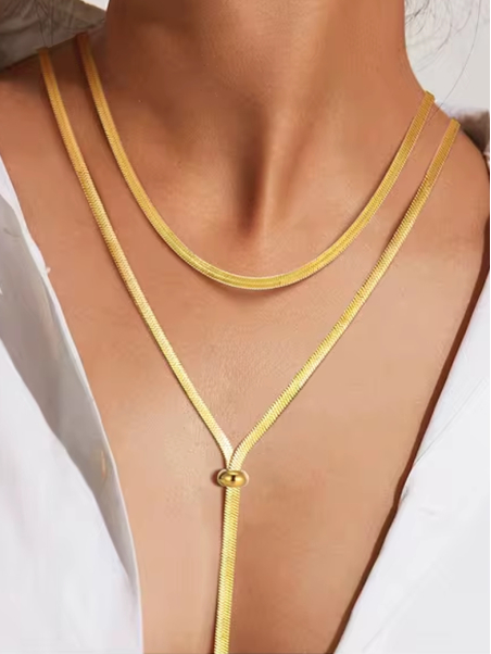 Collier Y Ajustable Maille Serpent Doré en Acier Inoxydable