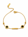Bracelet Barre Minimaliste & Médaillons Noirs Doré en Acier Inoxydable