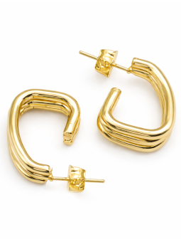 Boucles d’Oreilles Créoles Carrées Dorées Plaqué Or 18K Design Moderne