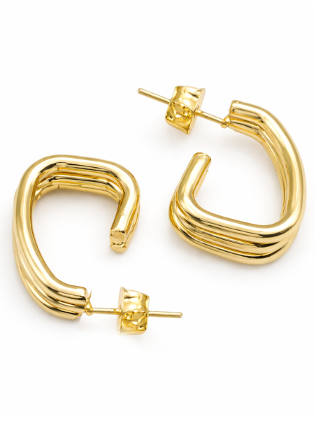 Boucles d’Oreilles Créoles Carrées Dorées Plaqué Or 18K Design Moderne