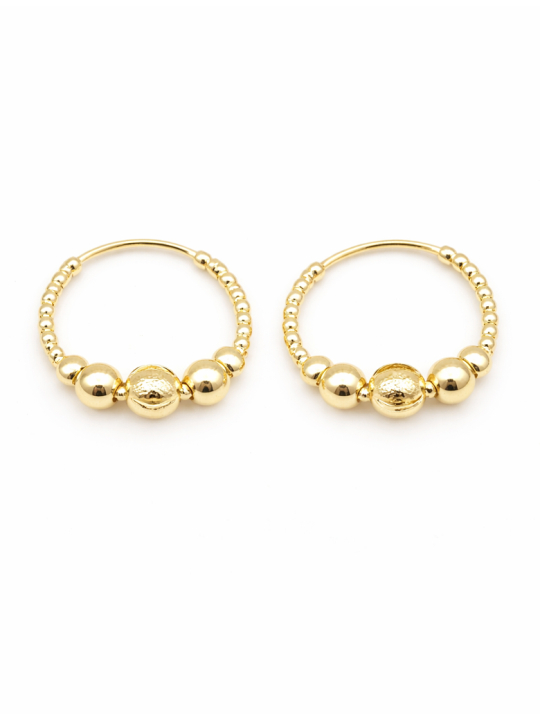 Boucles d’Oreilles Créoles Perles Dorées Plaqué Or 18K – Anneaux Élégants et Texturés